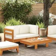 vidaXL Outdoor Solid Acacia Wood Sofa Set With Cushions - 奶油 - 查看 1
