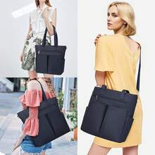 NUBILY Bolsas de Mujer Impermeable Tote Bag Mujer Bolsa para Laptop de 15,6 Bolsa de Mano Multibolsillo Bolso Bandolera para Trabajo Casual Playa Negro - azul - Ver 3