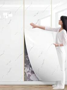 1卷白色大理石纹自粘纸，防水、防油、易撕易贴墙纸卷，适用于厨房、客厅、浴室、橱柜门、台面、炉灶壁纸，房屋家居装饰、学生宿舍、房间装饰、房间装饰 - 白色 - 查看 2