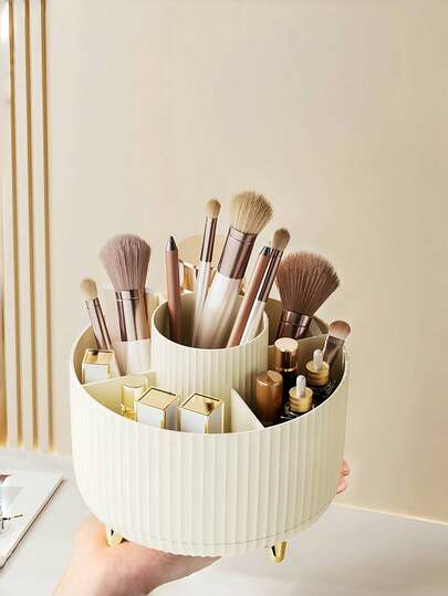 1pc 360° Rotating Makeup Organizer, Makeup Brush Holder, Rotating Makeup Storage, Suitable For Skincare, Perfume And Lotion Storage, Desktop Storage, Christmas And Autumn/Winter Storage