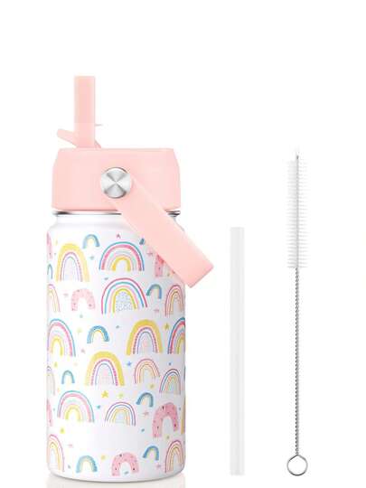 12oz Thermos Water Bottle, Travel Glass Double Vacuum Leak-Proof Cup, Metal Water Bottle With Straw, Suitable For Students