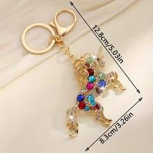 Luxury Crystal Unicorn Keychain – Oversized Rhinestone & Glass Pendant, Fashionable Statement Bag & Key Accessory For Women - 金色 - 查看 5