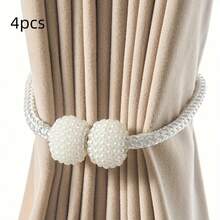 4 Pieces Of Magnetic Curtain Straps, Equipped With Imitation Pearl Beads, Curtain Fasteners, And Rope Straps, Curtain Hardware, Home Decoration, Fashionable Curtains, Elegant Straps, Smooth Surface, Durable Fabric, Bead Decoration Straps, Interior Designer, Fashionable Homeowner - vàng óng ánh - Xem 9