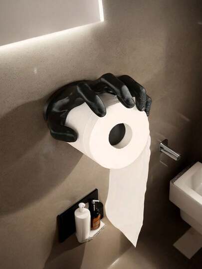 1 pieza Portarrollos de papel higiénico sin taladro, estante autoadhesivo para rollos de papel, colgador de pañuelos de resina, soporte absorbente para servilletas, dispensador de papel higiénico, soporte para toallas de papel, soporte para toallas de papel, negro, plateado, dorado, accesorios de baño, sin perforación, montado en la pared, organizador de WC, equipo de ferretería de baño, decoración de baño Día de Todos los Santos