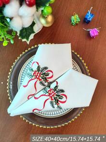 1 pezzo/2 pezzi/4 pezzi Tovaglioli in misto lino di alta qualità con ricamo natalizio, resistenti a macchie e olio, panni decorativi quadrati per cucina, tavolo da pranzo, scrivania, vanità, arredamento domestico, soggiorno, camera da letto, mobili da esterno, campeggio, ville, vacanze, feste, armadi, ristoranti, matrimoni