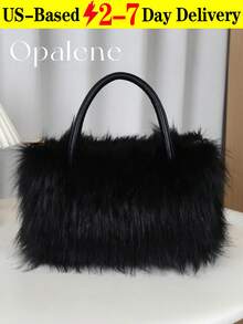 Furry Shoulder Bag For Women, Fuzzy Faux Fur Large Tote Handbag, Cute Soft Fluffy Purse Shoulder Crossbody Bag, Lightweight Puffy Hobo Bag With Compartments, Quilted Shoulder Bag, Winter Faux Fur Bag, Fuzzy Purses And Handbags - Multicolor - View 13