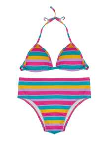 Printed Youth Bikini Set With Tie-Dye Triangle Top, Removable Pads, And Lined Panties For Summer - 粉色 - 查看 6