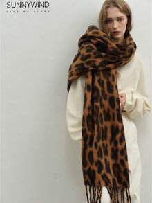 1pc Women Leopard Print Elegant Versatile Warm Scarf, Suitable For Daily Use For Dress - Coffee Brown - View 3