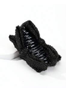 1件装女士秋冬纯色亮丝超大双面蝴蝶结发夹，打造优雅盘发造型；适合甜美日常、校园风、派对、舞会等各种场合，情人节礼物，休闲秋季发饰，适合度假装扮，情人节礼物 - 黑色 - 查看 7