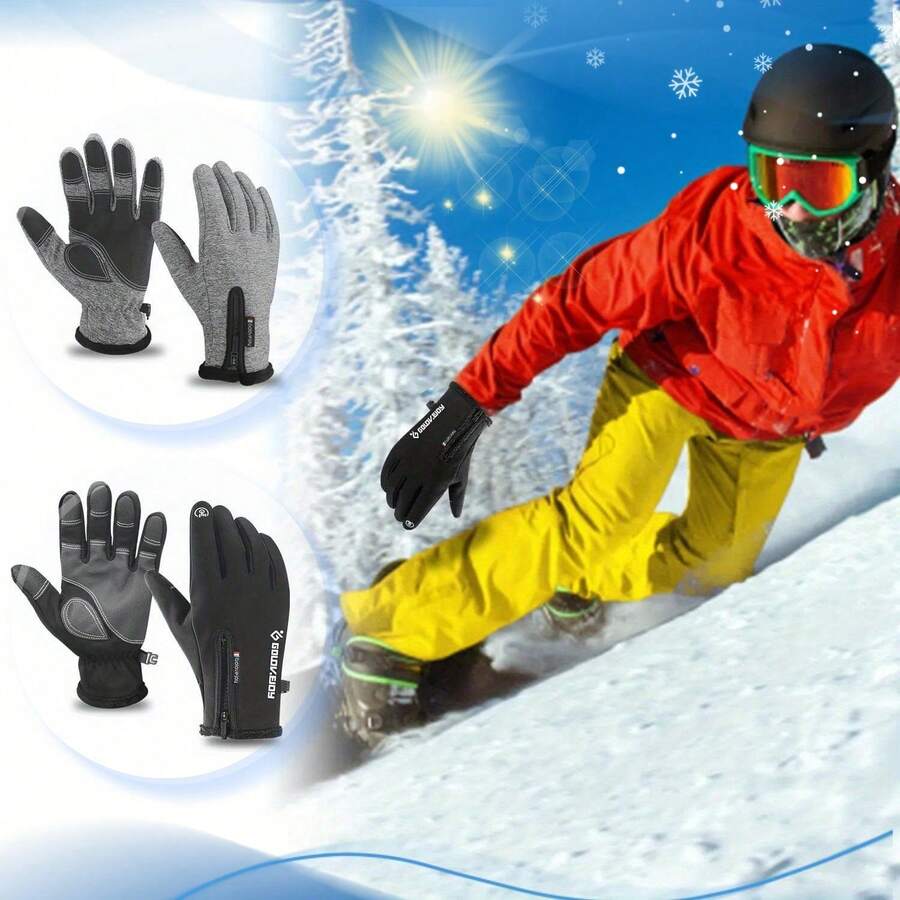Winter Outdoor Insulated Gloves Full-Coverage Zipper Touchscreen Design Cold-Weather Gloves Engineered For Skiing And Cycling, Delivering Ultimate Warmth And Slip-Resistant Performance. - Gray - View 1