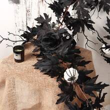 Halloween Garlands Spooky Black Rose Maple Leaf Garlands Photo Booth Props For Mantel Decorations