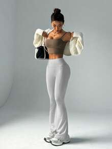 FWH Modă Casual Minimalist, Ridicare a Feselor, Modelare a Piersicii, Elegant, Streetwear Retro, Slăbire, Discret, Lux, Jucăuș, Drăguț, Tineret, Campus, Clasic, Alungire a Piciorului, Romantic, Simplu, Set de Trei Piese, Energic, De înaltă calitate, Maro, Mulțumesc, Talie Înaltă, Versatil, Pantaloni Evazați Multicolori, Noutăți, Stil Euro-American, Control al Abdomenului, Antrenament, Pantaloni de Yoga cu Picior Larg, Colanți