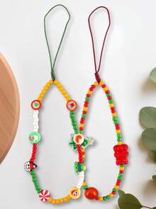 GO2CJBEADS 1pc New Fashion Christmas Mobile Phone Chain Lanyard For Women Simple Santa Claus Acrylic Beaded Phone Chain Beaded Keychain