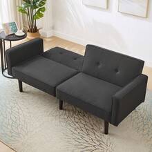 [Multifunctional Verstellbare Sofabett] 2-In-1-Sofabett, Zweisitzer-Sofa, Unabhängig Verstellbare Doppelrückenlehnen, Mit Schlaffunktion, Baumwoll-Leinen-Stoff, Hochdichter Schaumstoff - Antique Black + Foam + 2 Seat - View 9