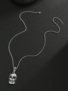 1pc Gothic Style Skull Pendant Necklace, Punk Retro Hip Hop Accessory, Suitable For Men's Daily Wear Or Gift