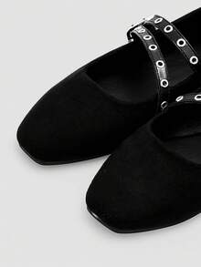 ADAMUMU Women's Fashion Square Toe Casual Party Office Round Buckle Decor Comfortable Flat Shoes - Black - View 7