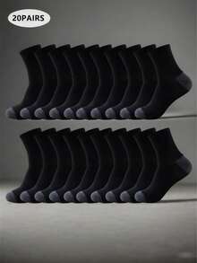 男士 20 双透气吸汗舒适运动家居袜，适合所有季节；中筒袜，适合返校季 - 黑色 - 查看 5