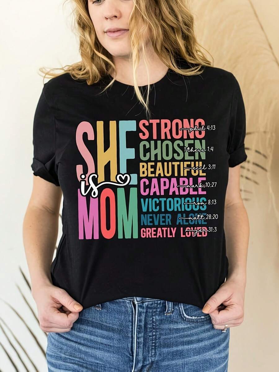 She Is Mom Strong, Choosen, Beatiful, Pable Shirt, Mom T-Shirt, Mother's Day Shirt, Mother's Day Gift, Mother Birthday Gift, Gift For Mom220g Pure Black Cotton Short Sve T-Shirt Is The Best Gift For , Best , RelaT.S, Let Them Feel Cool And Comfortable In Summertops WoM.En Fall OutfiT.S For WoM.En VaC.Ation OutfiT.S WoM.En Halloween Costume - 黑色4 - 查看 1