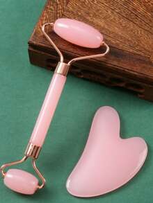 1set Face Beauty Massage Tool Set, Including Roller, Massage Board, Body Back Scraping Gua Board, Pink And White Options - Multicolor - View 12