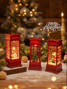 Cirelle 1 szt. - Świąteczna lampka LED w stylu tealight, świąteczna dekoracja budki telefonicznej z Mikołajem, bałwanem, motywami choinkowymi, zasilana bateriami, podświetlana czerwona szafka na kominek lub witrynę, dekoracja na przyjęcia świąteczne, świecznik, lampka nocna, ozdoba stołowa, prezenty świąteczne, dekoracje świąteczne, sześciokątna latarnia, lampka nocna, oświetlenie dekoracyjne, światło nastrojowe