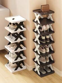9/6 Layer Narrow Entrance Shoe Rack Plastic Vertical Shoe Storage Box, Space Saving, Independent Shoe Storage Rack, Shoe Storage Organizer, Shoe Holder, Tall Shoe Tower, Easy To Install, Corridor Storage Rack For Shoes, Clothes, Hats, Bags, Books, Home Accessories,Plastic Material, Consumables - White & Black - View 7