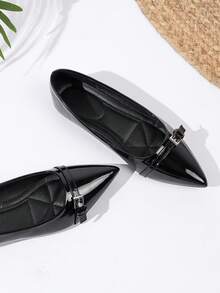 2025 New Pointed Toe Patent Leather Flats, Burgundy & Black, Elegant French Style, Suitable For Spring & Autumn - Black - View 6