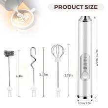 Multifunctional Rechargeable Handheld Milk Frother With Detachable 3 Whisk Heads | 3 Speeds Electric Coffee Mixer, Detachable Stainless Steel Whisk For Latte, Cappuccino, Matcha, Eggs (White) - 白色 - 查看 9