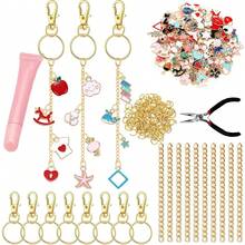 132pcs Keychain Making Kit, Includes Zinc Alloy Charms/Extension Chains/Keyring Clips/Beading Supplies And Jewelry Pliers - DIY Craft And Jewelry Making For Adults, Suitable For Women - Keychain Pendant Set - View 3