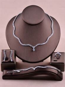 CORUIXI 1 Bộ dây chuyền bạc thời trang nữ đính đá Cubic Zirconia, bao gồm mặt dây chuyền hình giọt nước và móng ngựa, thích hợp cho đám cưới, tiệc tùng, quà tặng - Bạc - Xem 10