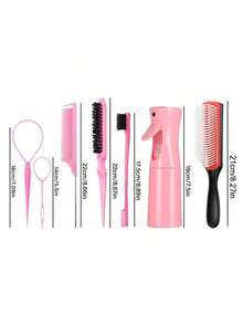 5/7pcs Hair Styling Tool Set, Includes French Braid Hair Ties, 9-Row Nylon Styling Brush, 200ml Continuous Spray Bottle, Detangling Brush, Edge Control Brush, Tail Comb, Long Steel Pin Tail Comb, Sectioning Comb, Hair Brush ,Hair Styling Kit ,Hair Tool Kit For Barber Salon Beauty Travel Essential Hair Products,Hair Cares,Hair Accessories - Multicolor - View 3