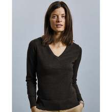 Russell Europe Collection Ladies/Womens VNeck Knitted Pullover Sweatshirt (Charcoal Marl) - Grey - View 3