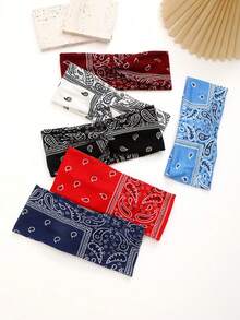 Set de 6 diademas deportivas elásticas de moda con estampado de paisley y diseño de nudo cruzado bohemio, banda para el cabello para el gimnasio, turbante, diadema para sudar, accesorios para el cabello de otoño e invierno para mujer para looks de vacaciones, pañuelo elegante para mujer