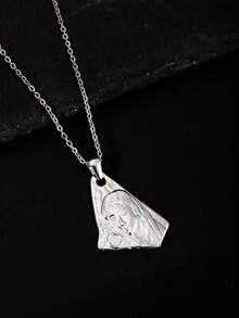 1件复古几何人像吊坠项链，男士简约锁骨链配饰，适合日常佩戴，节日、生日、周年纪念日送给男友的礼物 - 彩色 - 查看 2