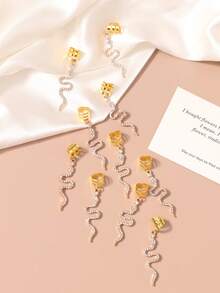 5pcs Gold Snake Rhinestone Dreadlock Beads Hair Rings, Bohemian Style Hair Accessories For Women, Claw Clips, Hair Slide, Hair Barrettes, Looks Of Party