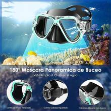 VIESS Gafas de Snorkel, Juego de esnórquel, Snorkel Anti Fugas, Juego deáscara Vista panorámica 180°, Vidrio Templado Anti empañamiento con Tapones para oído, Ideales para Snorkeling, - VERDE - Ver 2