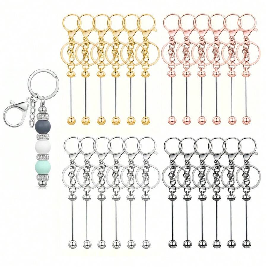 24 件可拆卸串珠钥匙扣配件 - DIY 创意手工钥匙扣装饰 | 可调节混色钥匙扣配件 | 简约时尚女士珠宝用品 | 定制礼品（4 色组合） - 鏈條鑰匙扣 - 查看 1
