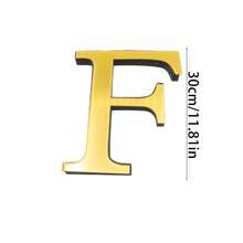 金色字母 A-Z 墙贴 - 单个字母高度 10cm/15cm/20cm，亚克力镜面材质，带 1cm 厚泡沫背衬。双层设计带来更佳的 3D 立体效果；单层设计外观更简洁。自带背胶，可粘贴于墙面或玻璃上。