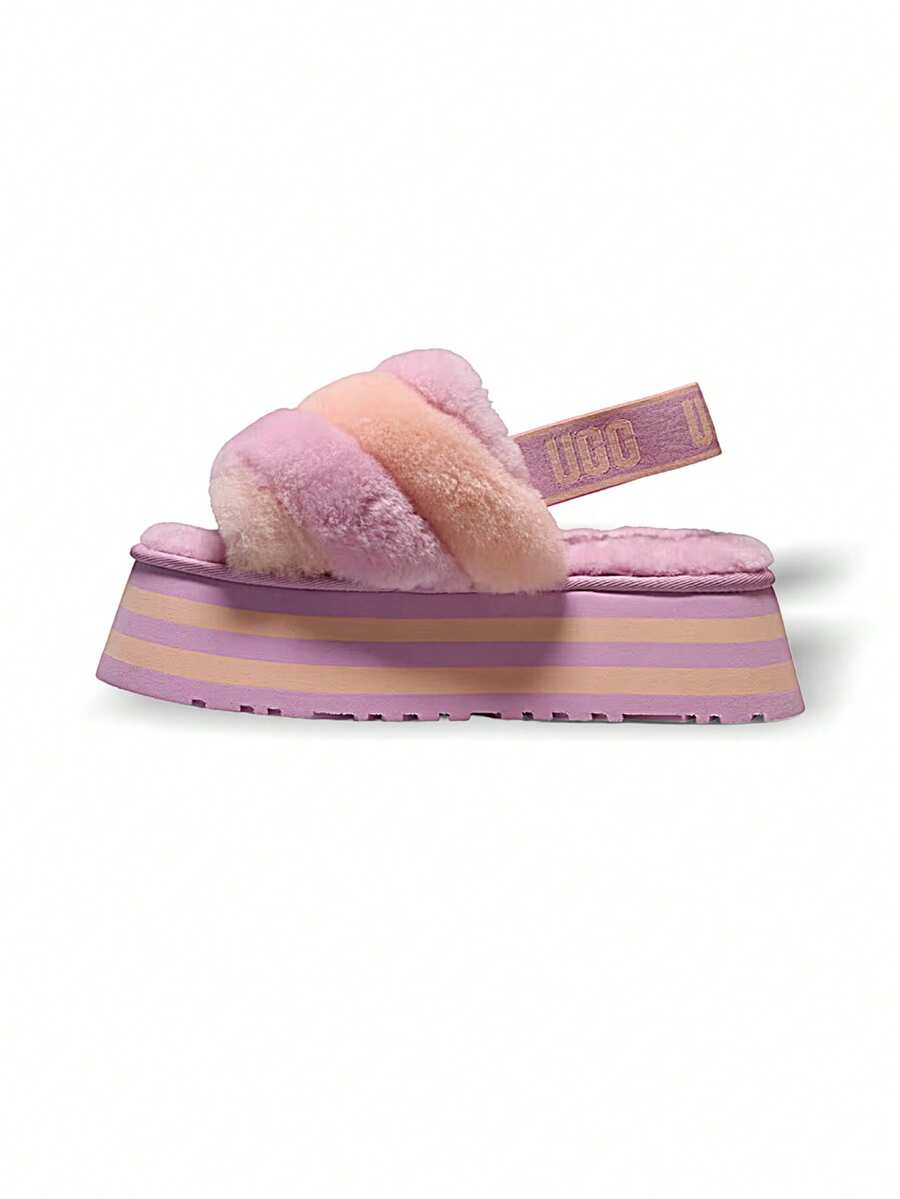 Dép xỏ ngón UGG Disco Stripe dành cho nữ, thoáng khí, nhẹ, ấm áp, trang trí đa năng, dễ giặt, dùng ngoài trời hàng ngày, màu tím 1120875-PPDC - Màu tím - Xem 1