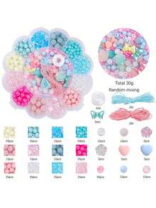 Acrylic Round Beads Box Kit, Pearl Beads Kit For Jewelry Making, DIY Bracelets Necklaces Rings, Friendship Gifts Mobile Phone Pendant Decorate Accessories