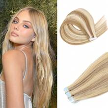 Extensiones de cabello humano con cinta adhesiva, paquete de 20 unidades, color rubio, cabello virgen, calidad profesional, 50 g/paquete, de 30,5 cm a 61 cm - Color Piano - Ver 16