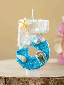 1件生日蠟燭 海星與貝殼設計 0-9數字款 亮粉藍色與白色蠟燭 適合海灘主題派對 海灘派對裝飾 - 彩色 - 查看 16