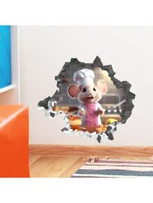 1 pieza Pegatina de pared de dibujo animado con agujero de ratón chef, pegatina decorativa de PVC, pegatina autoadhesiva y removible, fácil de despegar, decoración del hogar para refrescar tu vida, decoración de vacaciones, regalo de cumpleaños o graduación, decoración de pared y habitación