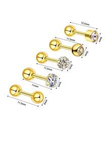 5pcs 16G 1.2mm Cartilage Stud Earrings Stainless Steel Earring Sets For Multiple Piercings Small CZ Ball Back Earrings Tragus Helix Conch Earrings - Stud Earrings - View 12