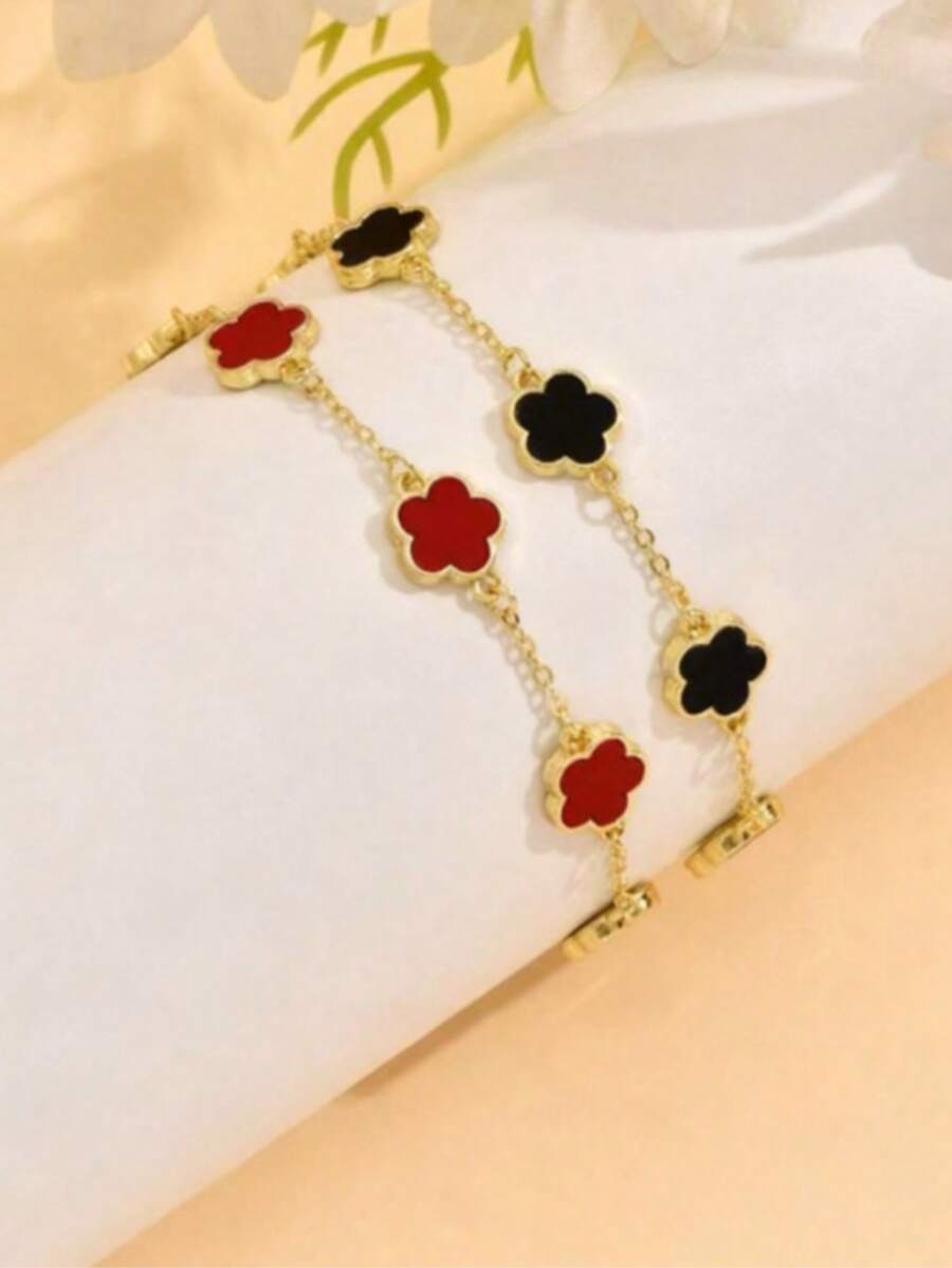 1 pieza/2 piezas Brazalete de cobre con flor de 5 pétalos de estilo minimalista y elegante, adecuado para citas, regalo de graduación, uso diario