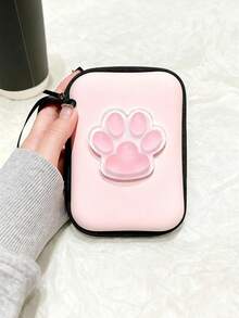 حقيبة تنظيم الكابلات والشواحن الوردية الجميلة على شكل بصمة قدم القطة ثلاثية الأبعاد، حقيبة تخزين للسماعات والشواحن والأجهزة الإلكترونية، منظم إلكتروني محمول ومقاوم للماء مناسب للسفر للرجال والنساء