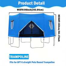6ft/8ft/10ft Trampoline Tent, Fits For 6 Straight Pole Round Trampoline Tent Cover (Tent Only), Blue