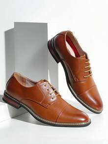 Men's Classic Oxford Shoes Business Casual Lace-Up For Office Dating Dress Brown Shoes - 棕色 - 查看 9