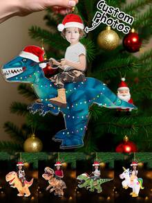 Personalisierte Weihnachtsornament mit individuellem Gesicht auf Dinosaurier oder Einhorn, lustige Feiertags-Dekoration, einzigartiges Geschenk für Kinder, Familie und Freunde, personalisierte Name/Foto Ornament, Weihnachtsbaum Hängedekoration, Sammlerstück 2025, Feiertags-Dekoration