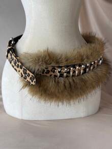 1pc Plus Size Women's Black/Leopard Faux Bullet Fur Belt, Heavy Metal Punk Rock Gothic Style, Flattering Waist, Hip And Thigh - Multicolor - View 14