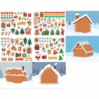 8/16/24/32 hojas Haz tus propias pegatinas de casa de jengibre Manualidades navideñas para niños Actividades navideñas Juego de fiesta Golosinas Bolsa de regalos Calcetín navideño Regalos de fiesta